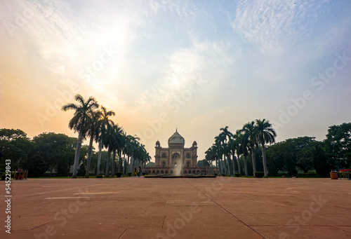 Safdarjung Tomb Monument in New Delhi india image built in 1754 for Nawab Safdarjung Front View wide angle image photo