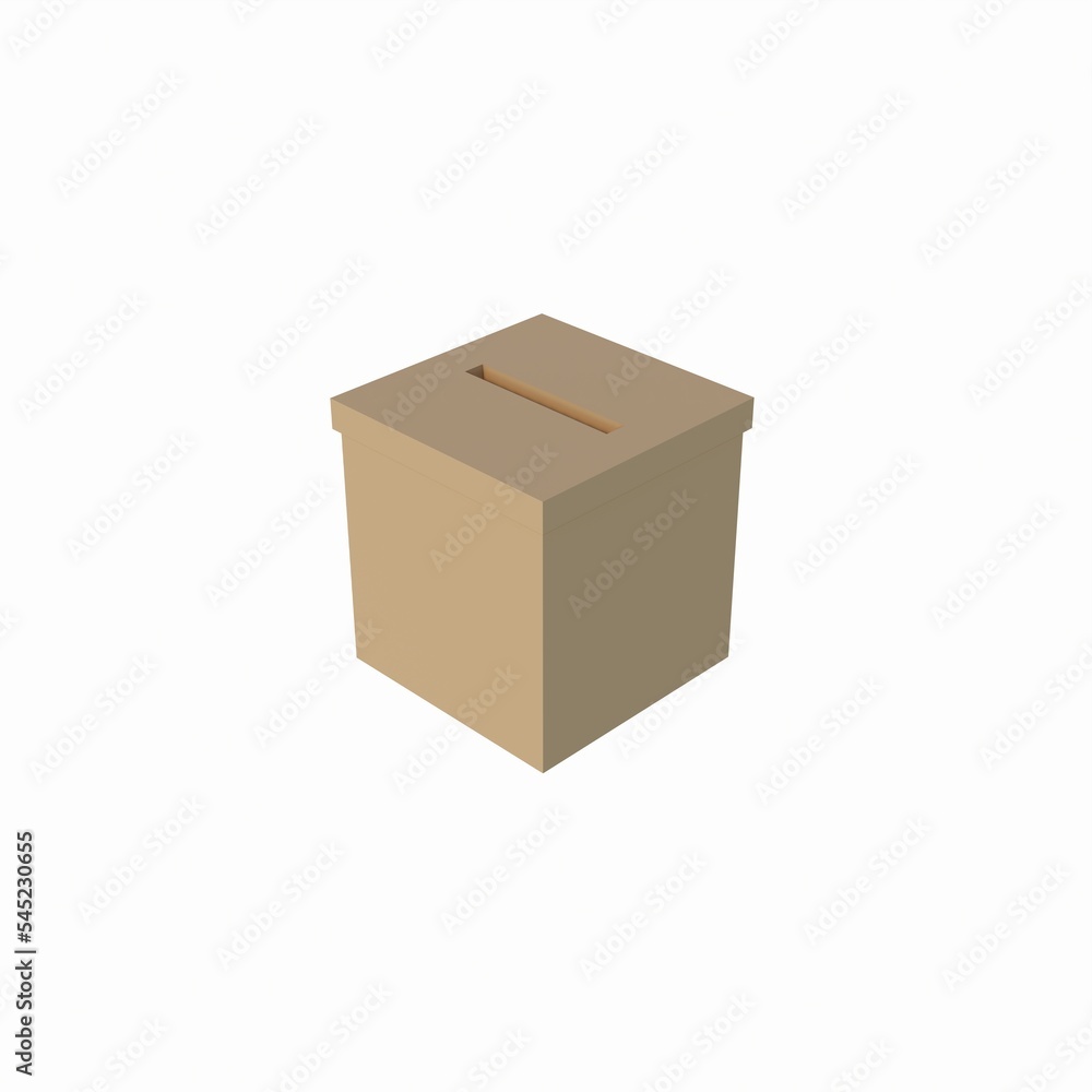 3D RENDERING OF CARDBOARD BOX ISOLATED ON WHITE PLAIN BACKGROUND