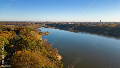 Beautiful view of Hempstead Lake State Park on a sunny day. New York  USA.