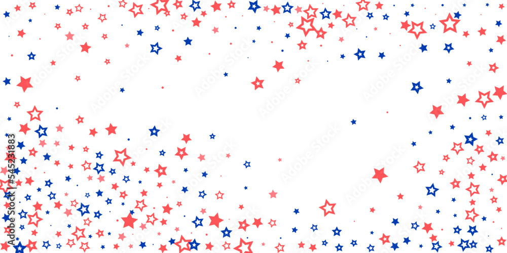 Falling confetti stars. Blue and pink stars on a white background. Festive background. Abstract texture on a white background. Design element. Vector illustration, eps 10.