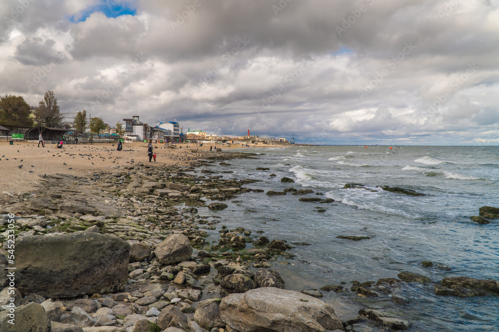 Fototapeta premium Russia. Dagestan. October 23, 2022. The coast of the Caspian Sea in Makhachkala.