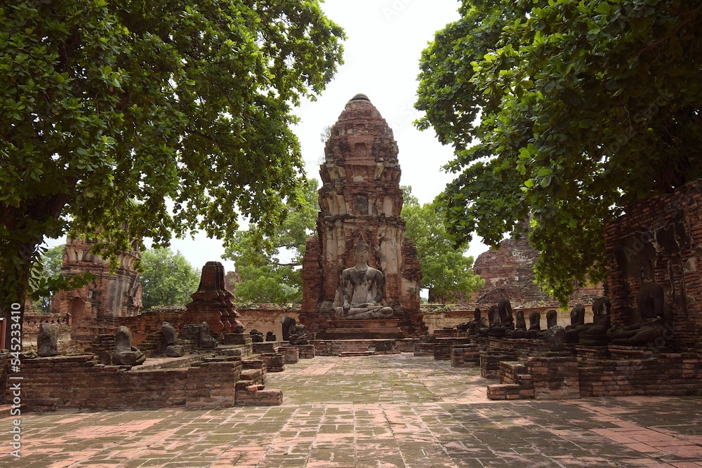 Naklejka premium Partially restored ruins of a satellite vihara monastic hall, Wat Mahathat, Ayutthaya Historical Pk