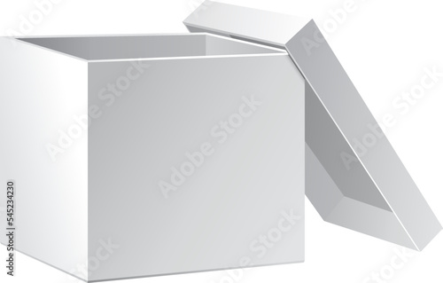 Open White Cardboard Carton Gift Box With Lid. Illustration Isolated On White Background. Mock Up Template Ready For Your Design. Product Packing Vector EPS10