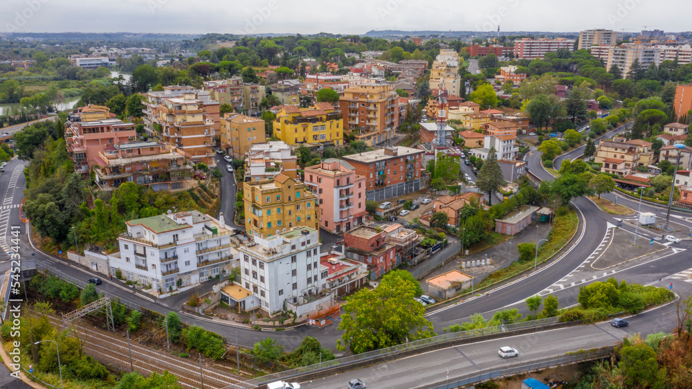 Aerial view of the Prima Porta district in Rome, Italy. This neighborhood is located on the outskirts of the Italian capital.