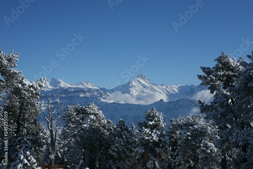 Beautiful landscape of the snowy mountains in the Bernese Highlands photo