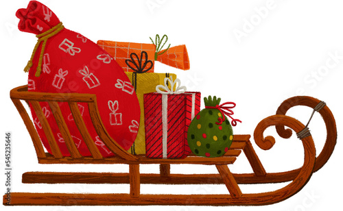 Christmas collection. Christmas sled with gift boxes and presents, isolated