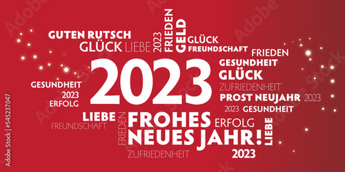 2023 Neujahrsgrüße - Wünsche auf deutsch - weißer Text auf rotem Hintergrund - Neujahrsgruss Vektor Illustration