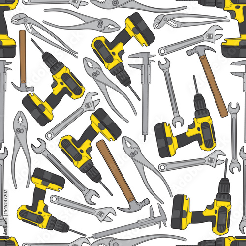 Seamless pattern with tools isolate on a white background. Vector illustration.
