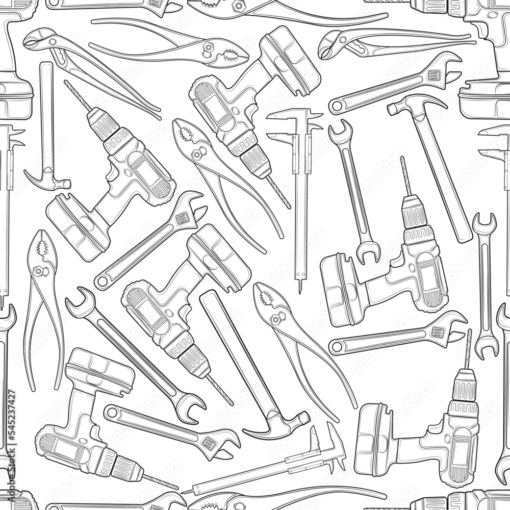 Seamless pattern with tools isolate on a white background. Vector illustration.
