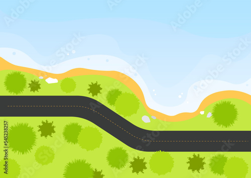 Top view road that runs near the water
