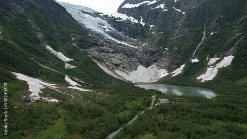 Scenic shot of the Boeyabreen glacier against the mountains in Norway photo