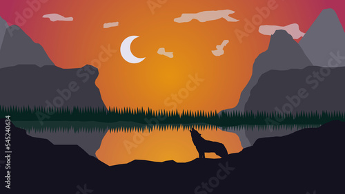 Wolf wallpaper at the river with sunset