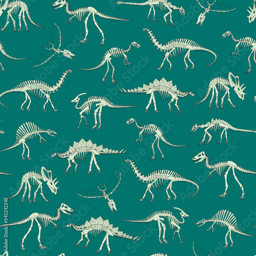 Dinosaur bones vector line seamless pattern.