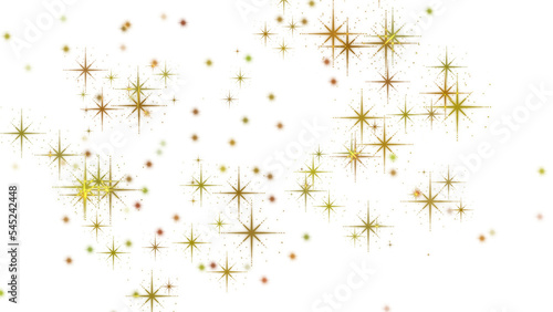 Foto Snowflakes on gold color stars with free white background