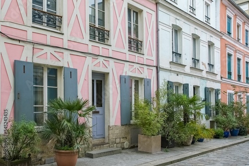 Paris, colorful houses rue Cremieux