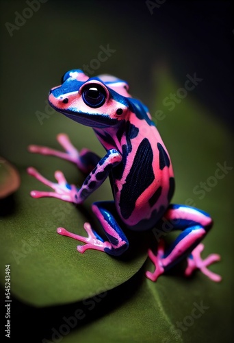 Fotografie, Obraz AI generated Poison dart frog on a green leaf