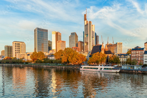 Frankfurt am Main  Germany - October 17th  2022  Beautiful view to modern buildings in the city of Frankfurt am Main where historic and contemporary architecture meet.