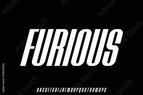 Modern condensed futuristic display font vector in slant style