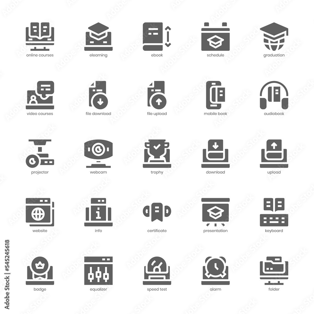 Online Courses icon pack for your website, mobile, presentation, and logo design. Online Courses icon glyph design. Vector graphics illustration and editable stroke.