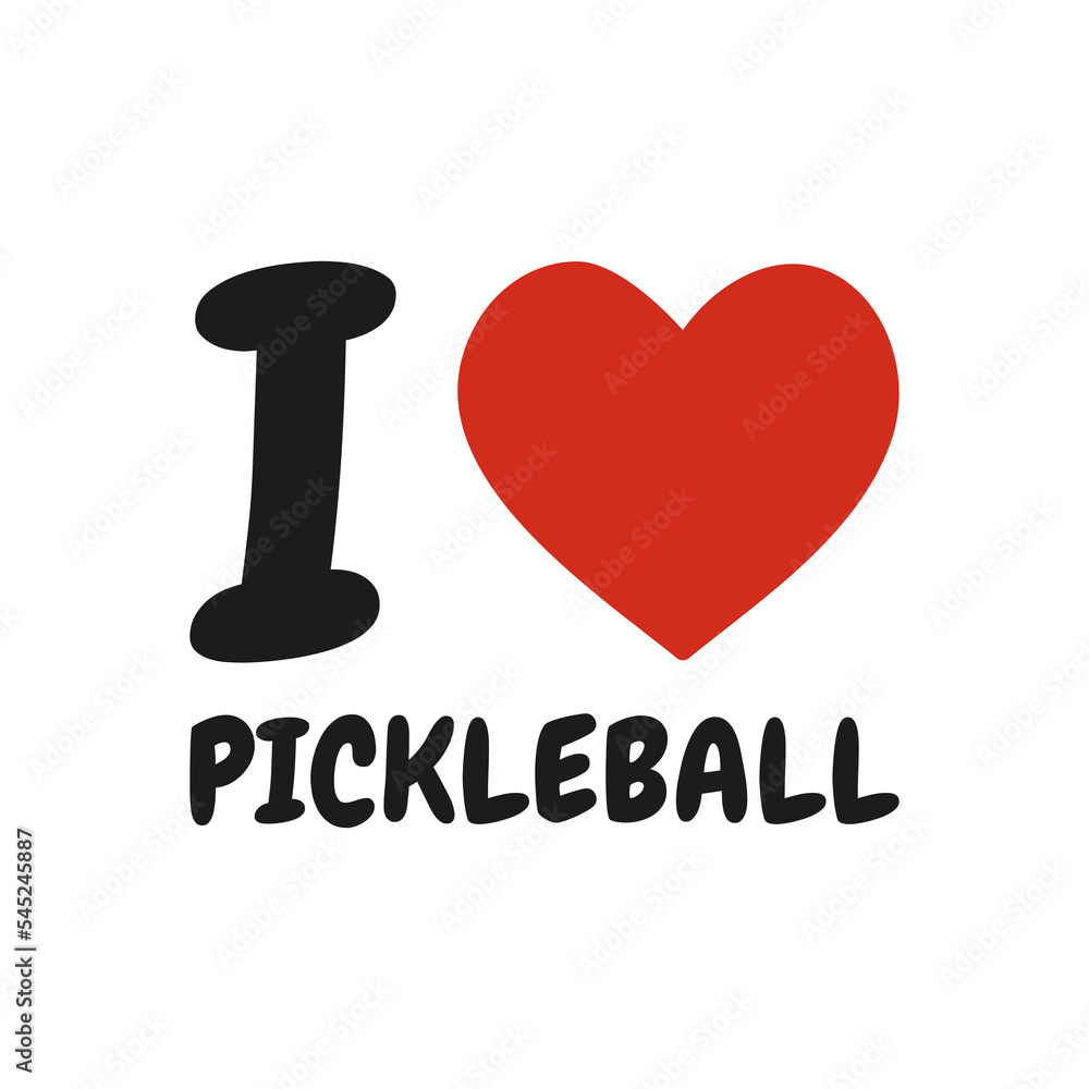 I love pickleball letters with heart. Isolated vector illustration on white background. I love pickleball letters with heart. Isolated vector illustration on white background.