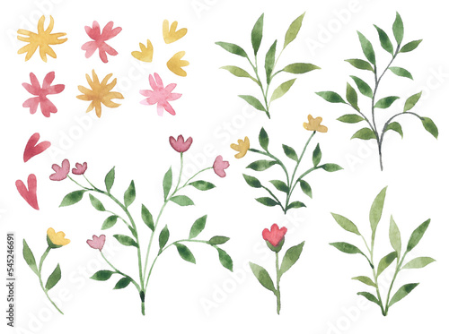Wallpaper Mural Watercolor set of cute flowers and leaves. Design elements for decoration. Minimalistic and cute style. Torontodigital.ca