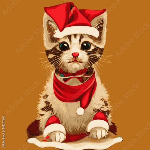 Christmas festive background design of a cute kitten perfect as wallpaper and greeting card
