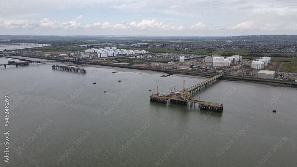 Oikos Storage Ltd Canvey island Essex drone aerial view from river Thames