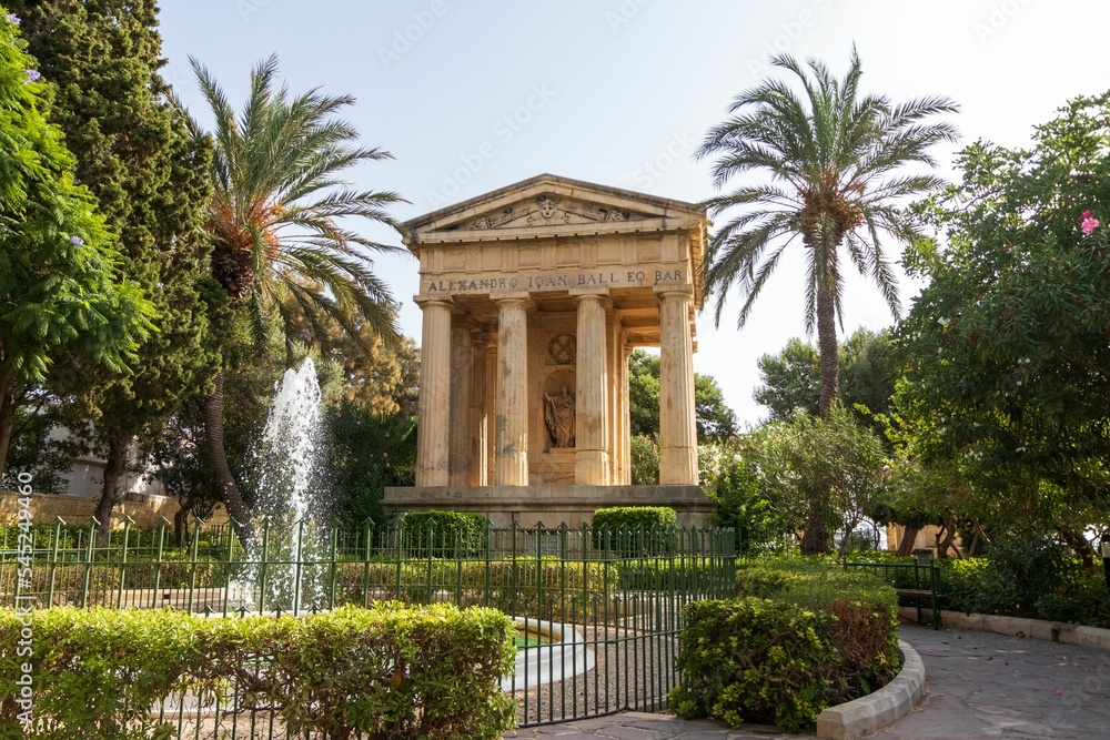 Lower Barakka Gardens with the Monument to Sir Alexander Ball in Valletta, Malta