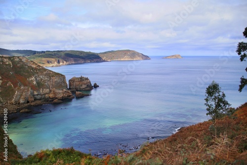 Amazing shot of the path leading to Fucino do Porco in Lugo Galicia with a beautiful seascape