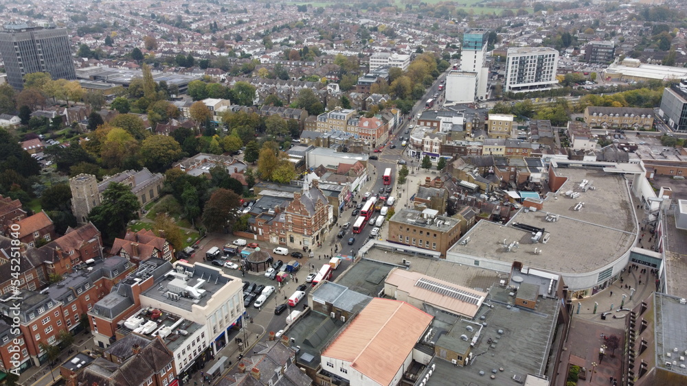 Enfield town centre aerial drone view from above