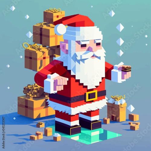 Vector pixel art of the Santa Claus bringing presents