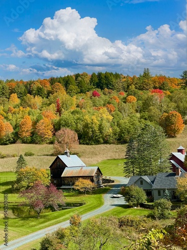 Natural view of a village and autumnal forest landscape in the countryside