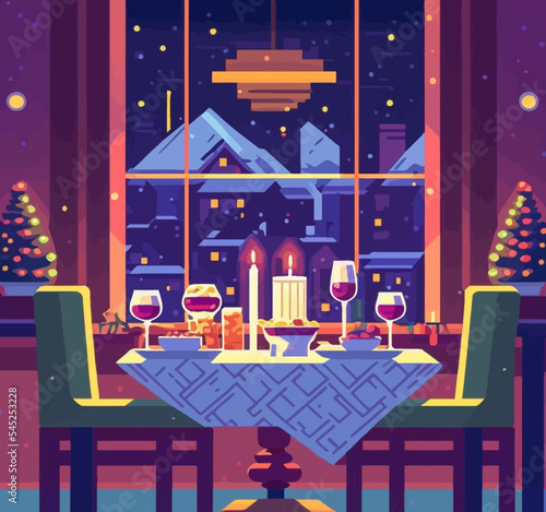 Vector illustration of a Christmas dinner table