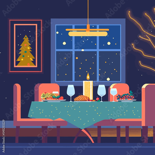 Vector illustration of a Christmas dinner table