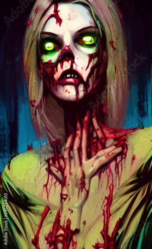 Digital painted illustration of fantasy scary zombie or vampire  horror character portrait. 