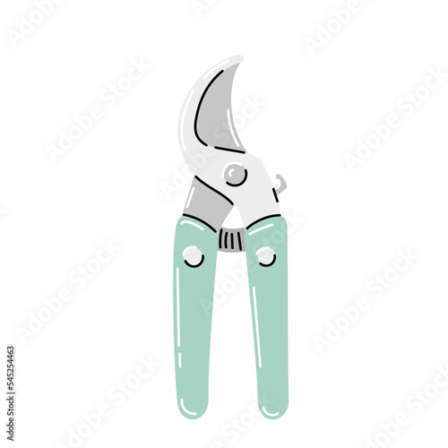 Garden pruner for plant care. Hand drawn vector illustration. In home gardening tool isolated on white.