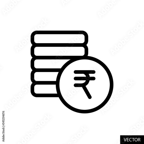 Coins stack, Revenue, Money with Indian Rupee INR symbol vector icon in line style design for website, app, UI, isolated on white background. Editable stroke. Vector illustration. photo