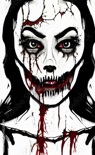 Digital painted illustration of fantasy scary zombie or vampire  horror character portrait. 