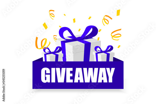 Giveaway, enter to win. Gift box with lettering Giveaway. Win a prize giveaway. Post template. Poster template design for social media post or website banner