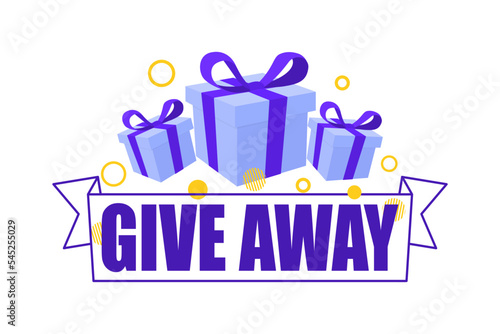 Giveaway, enter to win. Gift box with lettering Giveaway. Win a prize giveaway. Post template. Poster template design for social media post or website banner
