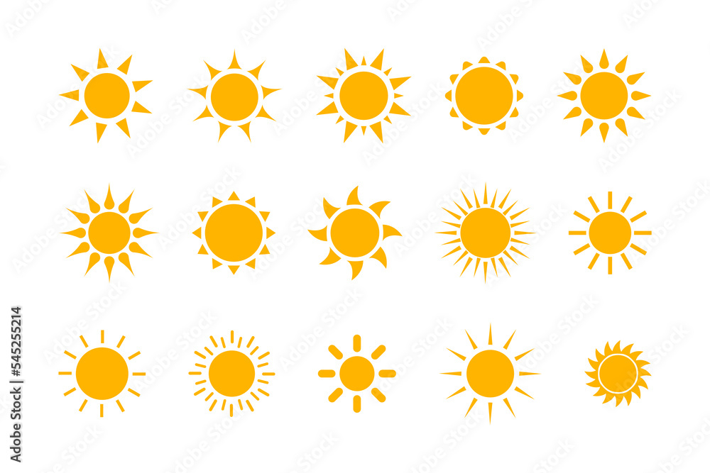 Sun icons vector symbol set. Sun icon set Isolated on white background. Vector flat design Sun icons vector symbol set. Sun icon set Isolated on white background. Vector flat design