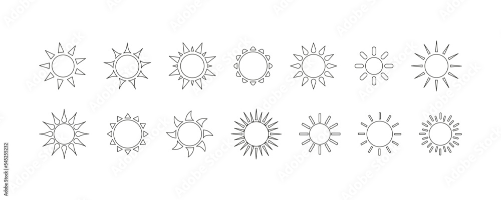Sun icons vector symbol set. Sun icon set Isolated on white background. Vector flat design Sun icons vector symbol set. Sun icon set Isolated on white background. Vector flat design