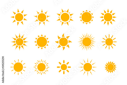 Sun icons vector symbol set. Sun icon set Isolated on white background. Vector flat design