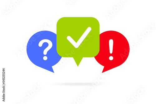 Quiz logo with speech bubble symbols. Questionnaire icon, poll sign, concept of social communication, chatting, interview, discussion, talk, team dialog. Vector illustration