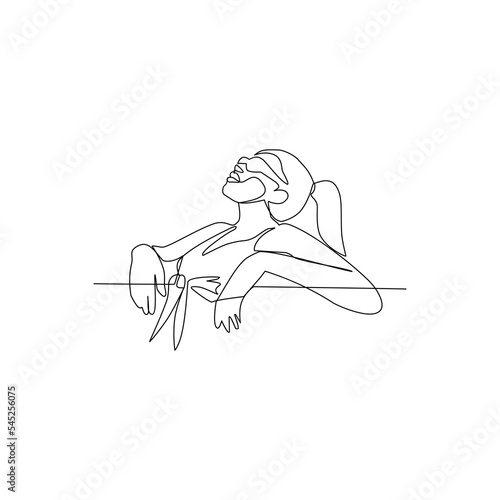 Sunbathing girl vector illustration drawn in line art style