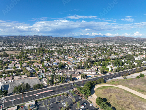 Aerial view of of La Habra city , in northwestern corner of Orange County, California, United States.