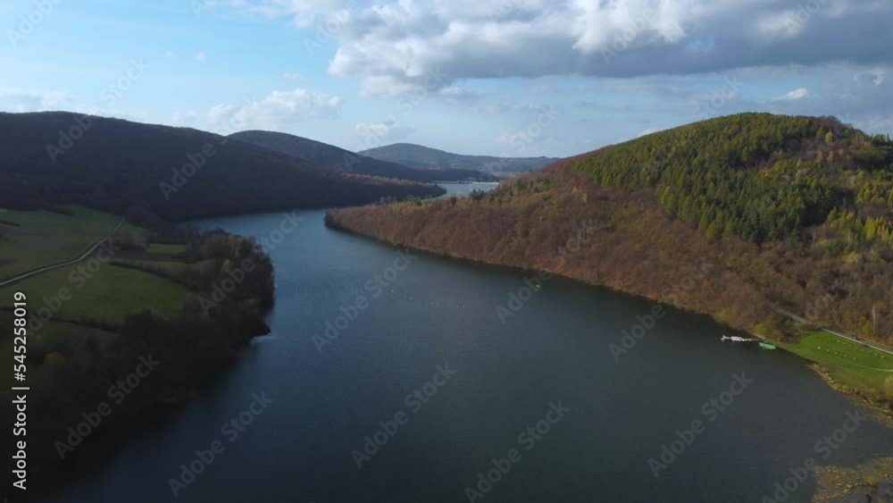 Aerial view of Myczkowskie lake, near Solina with Solina dam in Poland. Drone footage. Aerial view of Myczkowskie lake, near Solina with Solina dam in Poland. Drone footage.