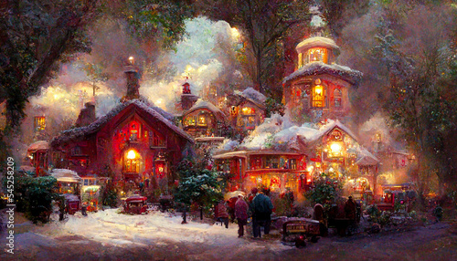 cozy village, winter, christmas, created with generative ai
