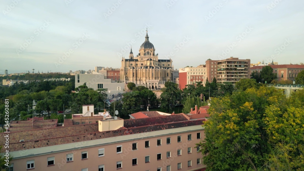 Obraz premium Madrid, Spain. Aerial view of city landmarks and buildings from Royal Palace area