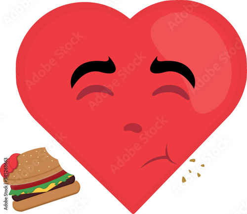 vector illustration of cartoon character of a heart eating a hamburger